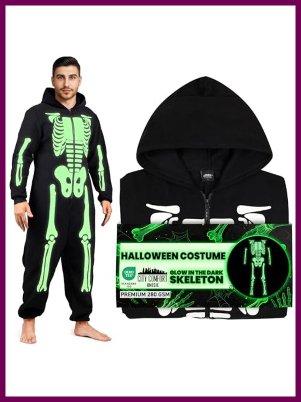 Glow in the Dark Fleece One Piece Pajama Skeleton Print Hooded